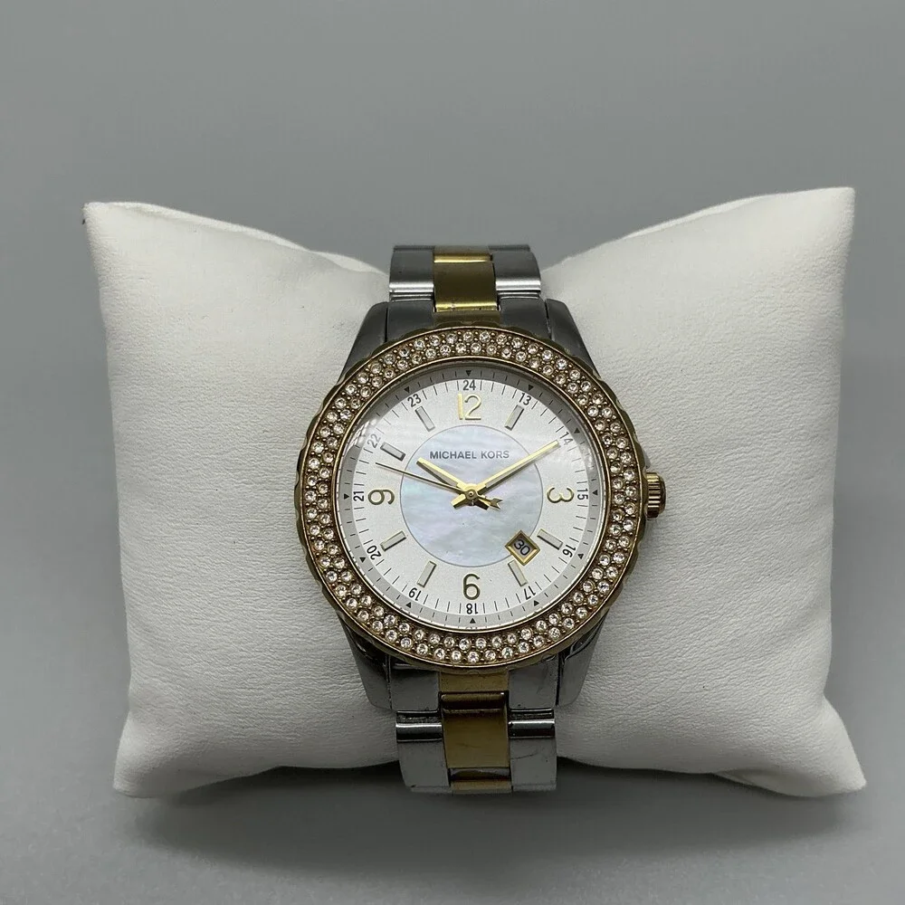 Michael Kors Madison MK-5584 Womens Watch 33mm MOP Crystals New Battery 6.25